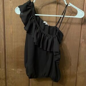 Cropped Black Blouse With Ruffles